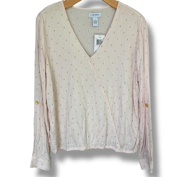 Carmen Marc Valvo Top NWT Womens Sz X-Large Blush'n Metallic Faux Wrap Pullover - Picture 1 of 6